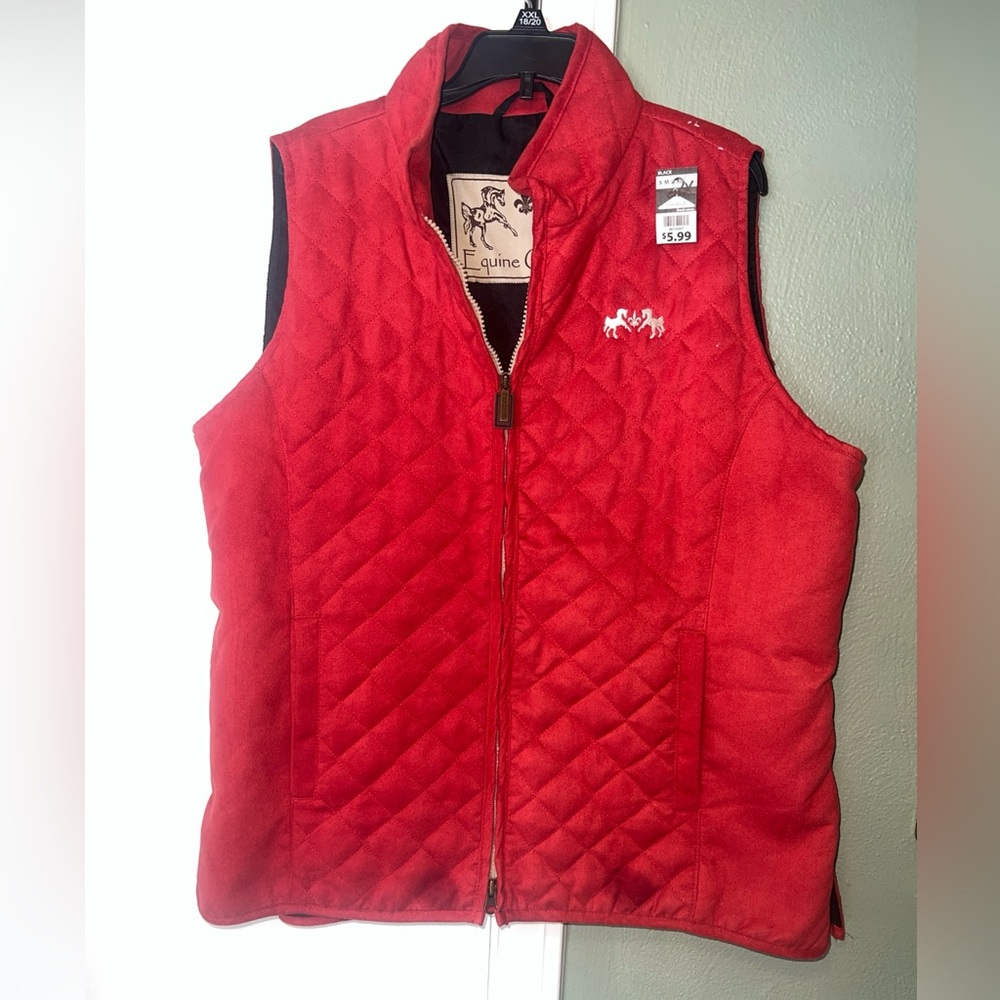 Equine Couture Womens Spinnaker Micro Suede Quilted ZipVest XL Pinkish Red Pkts
